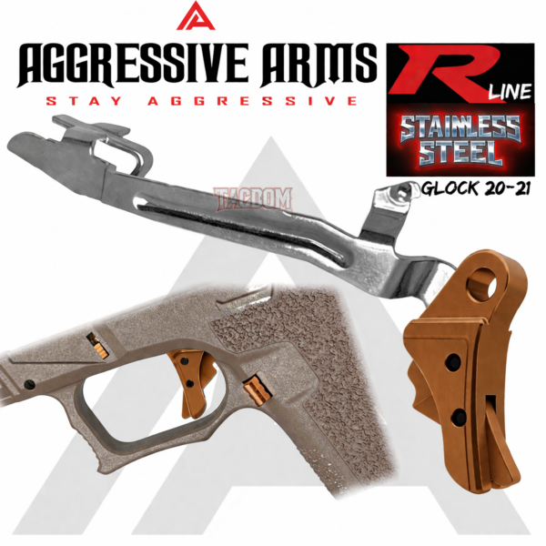 AGGRESSIVE ARMS R-LINE V2 for GLOCK 20 / 21 "STAINLESS STEEL" TRIGGER COPPER PVD / COPPER SAFETY - With POLISHED OEM GLOCK SP04417 TRIGGER BAR