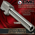 CMC MATCH Barrel for Glock 34 GEN 1-4 SILVER DLC 9mm 416R CERTIFIED Stainless Steel
