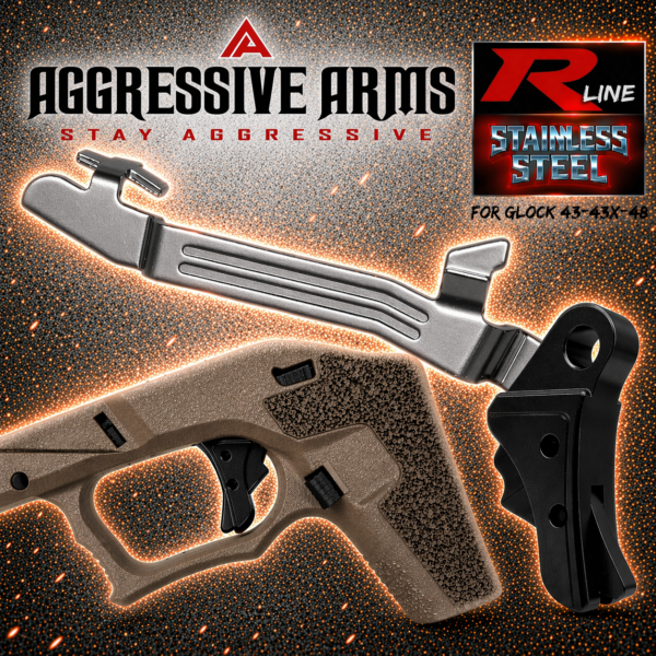 AGGRESSIVE ARMS R-LINE V2 for GLOCK 43 43X 48 "STAINLESS STEEL" TRIGGER BLACK DLC / BLACK SAFETY - With POLISHED TRIGGER BAR