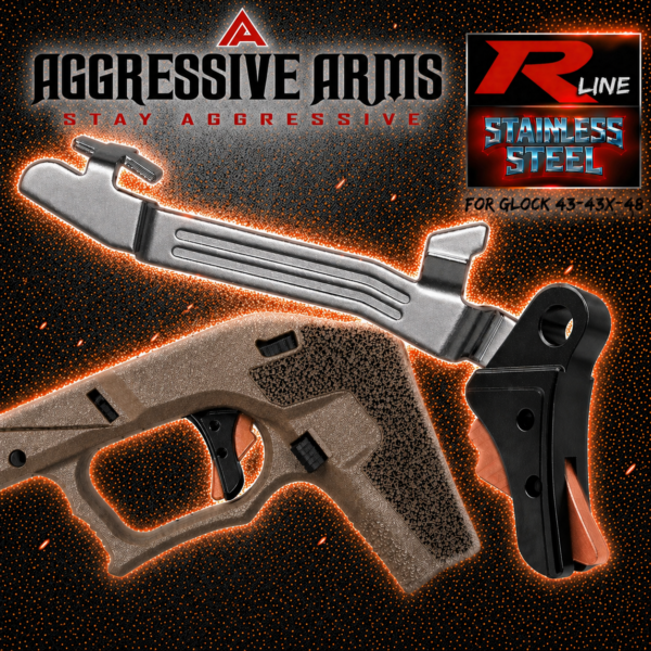 AGGRESSIVE ARMS R-LINE V2 for GLOCK 43 43X 48 "STAINLESS STEEL" TRIGGER BLACK DLC / COPPER SAFETY - With POLISHED TRIGGER BAR