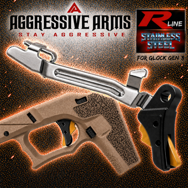 AGGRESSIVE ARMS R-LINE V2 for GLOCK GEN 3 / 4 "STAINLESS STEEL" TRIGGER BLACK DLC with GOLD SAFETY - With POLISHED TRIGGER BAR -  17 17L 18 19 22 23 26 27 31 32 33 34 35