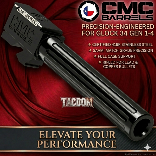 CMC MATCH Barrel for Glock 34 GEN 1-4 BLACK DLC 9mm 416R CERTIFIED Stainless Steel