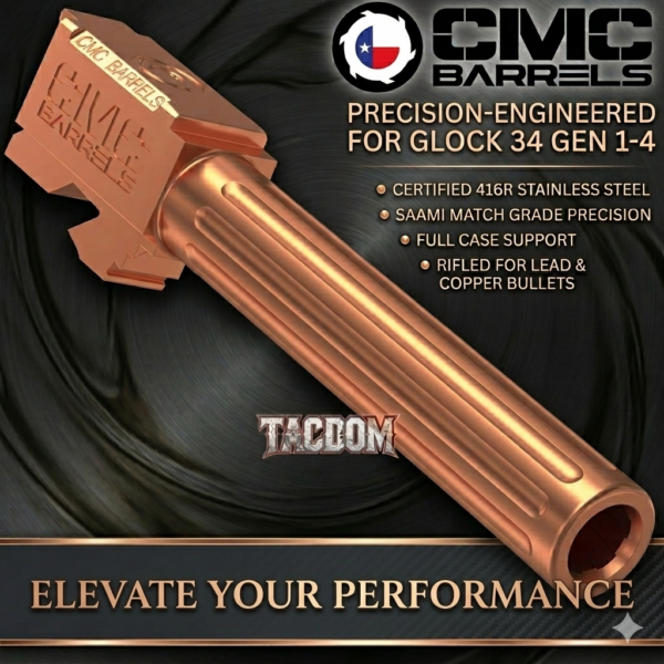 CMC MATCH Barrel for Glock 34 GEN 1-4 COPPER 9mm 416R CERTIFIED Stainless Steel