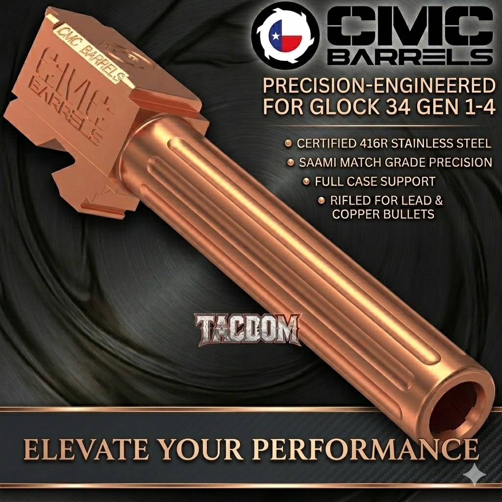 COP FOR WEB CMC MATCH Barrel for Glock 34 GEN 1-4 COPPER 9mm 416R CERTIFIED Stainless Steel - Image 1