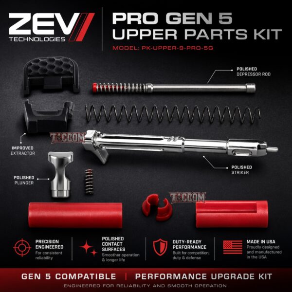 ZEV Technologies Glock Upper Slide Parts Kit PRO 9mm PK-UPPER-9-PRO-5G 17 19 19X 26 34 45 Gen 5 "NEWEST RELEASE WITH POLISHED STRIKER / PLUNGER"