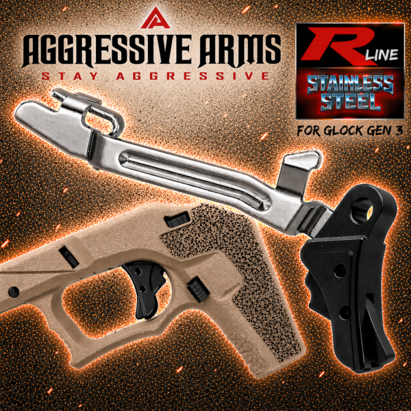 AGGRESSIVE ARMS R-LINE V2 for GLOCK GEN 3 / 4 "STAINLESS STEEL" TRIGGER BLACK DLC with BLACK SAFETY - With POLISHED TRIGGER BAR -  17 17L 18 19 22 23 26 27 31 32 33 34 35