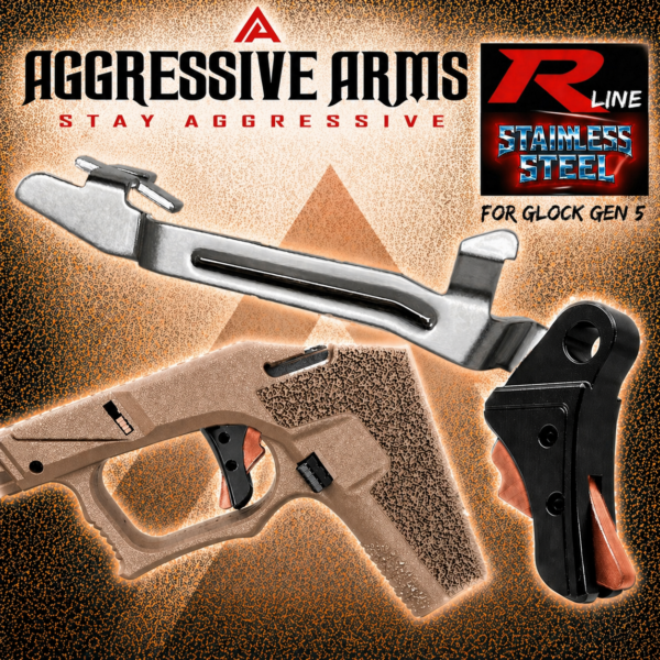 AGGRESSIVE ARMS R-LINE V2 for GLOCK GEN 5 "STAINLESS STEEL" TRIGGER BLACK DLC with COPPER SAFETY - With POLISHED TRIGGER BAR -  17 18 19 19X 22 23 26 27 31 32 33 34 35 45