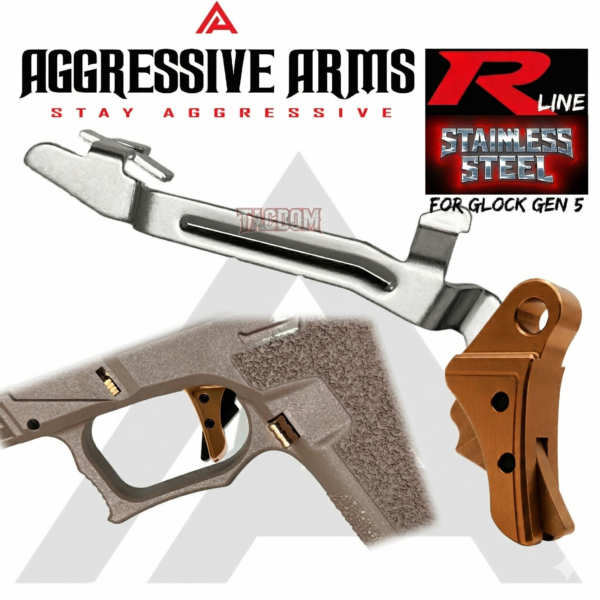AGGRESSIVE ARMS R-LINE V2 for GLOCK GEN 5 "STAINLESS STEEL" TRIGGER COPPER PVD with COPPER SAFETY - With POLISHED TRIGGER BAR -  17 18 19 19X 22 23 26 27 31 32 33 34 35 45