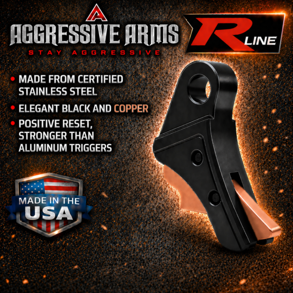 AGGRESSIVE ARMS R-LINE for GLOCK GEN 1 2 3 4 5 "STAINLESS STEEL" TRIGGER BLACK DLC / COPPER SAFETY