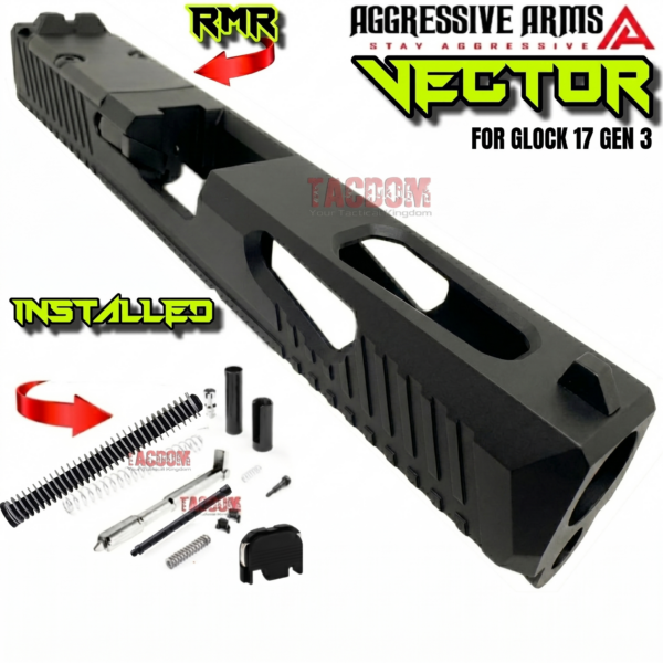 AGGRESSIVE ARMS VECTOR DUAL PORT SLIDE COMPLETE WITH PARTS INSTALLED FOR GLOCK 17 GEN 3 - BLACK VAPOR