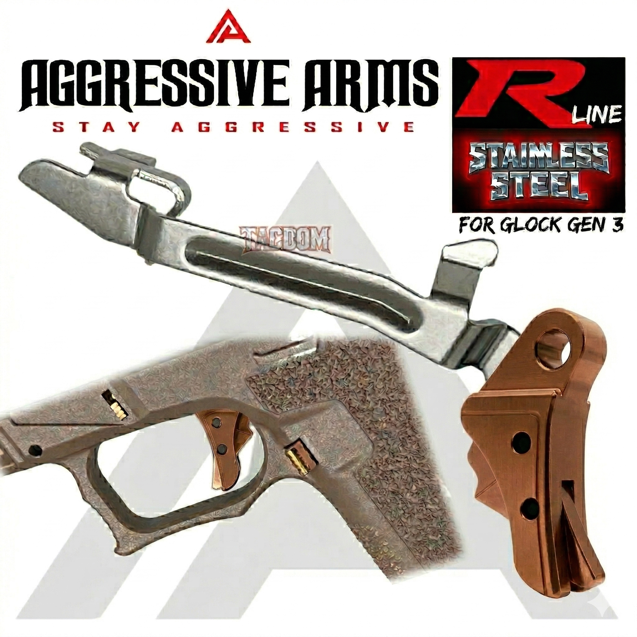 g3all copweb AGGRESSIVE ARMS R-LINE V2 for GLOCK GEN 3 / 4 "STAINLESS STEEL" TRIGGER ROSE COPPER PVD with COPPER SAFETY - With POLISHED TRIGGER BAR - 17 17L 18 19 22 23 26 27 31 32 33 34 35 - Image 1