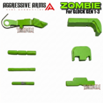AGGRESSIVE ARMS ZOMBIE GREEN CERAKOTED PARTS FOR GLOCK GEN 1 2 3 - SLIDE RELEASE / LOCK - SLIDE LOCK - PINS - REAR COVER PLATE - MAGAZINE CATCH