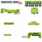 AGGRESSIVE ARMS ZOMBIE GREEN CERAKOTED PARTS FOR GLOCK 43X / 48 - GHOST EXTENDED SLIDE RELEASE / CATCH - SLIDE LOCK - PINS - REAR COVER PLATE - MAGAZINE CATCH - Image 2