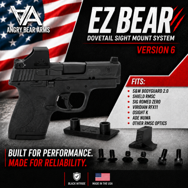 ANGRY EZ BEAR - OPTIC DOVE MOUNT + FRONT SIGHT FOR S&W BODYGUARD 2.0 models -  V6 FITS OPTICS LIKE OSIGHT K - ROMEO ZERO - SHIELD RMSC