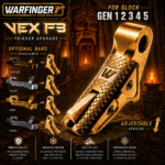 WARFINGER by RANGER PROOF / JOHNNY GLOCK COLLABORATION VEX F3 ANODIZED GOLD ADJUSTABLE VERSION TRIGGER for GLOCK GEN 1 2 3 4 5 - 17 19 19X 20 21 22 23 24 26 27 31 32 33 34 35 37 36 38 39 43 43x 45 48