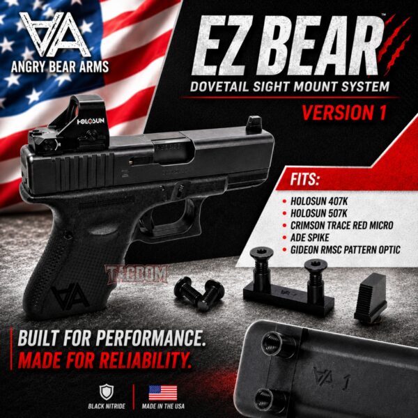 ANGRY EZ BEAR - OPTIC DOVE MOUNT + FRONT SIGHT FOR GLOCK V1 FITS OPTICS LIKE HOLOSUN 407K 507K - CRIMSON - GIDEON