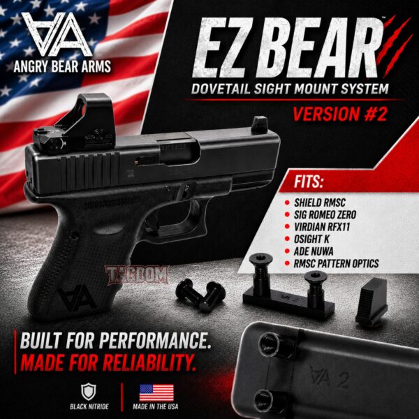 ANGRY EZ BEAR - OPTIC DOVE MOUNT + FRONT SIGHT FOR GLOCK V2 FITS OPTICS LIKE OSIGHT K - ROMEO ZERO - SHIELD RMSC