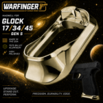 WARFINGER by Ranger Proof for GLOCK 17 / 34 / 45 ENHANCED FLUX LIGHT GOLD BILLET ALUMINUM MAGWELL – FITS GEN 5 OEM FACTORY FRAMES