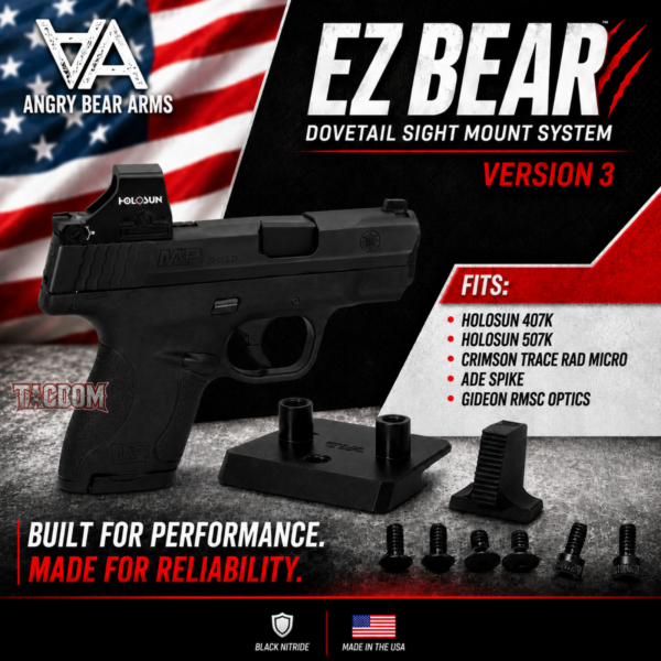 ANGRY EZ BEAR - OPTIC DOVE MOUNT + FRONT SIGHT FOR S&W M&P 1.0 models -  V3 FITS OPTICS LIKE HOLOSUN 407K 507K - CRIMSON - GIDEON