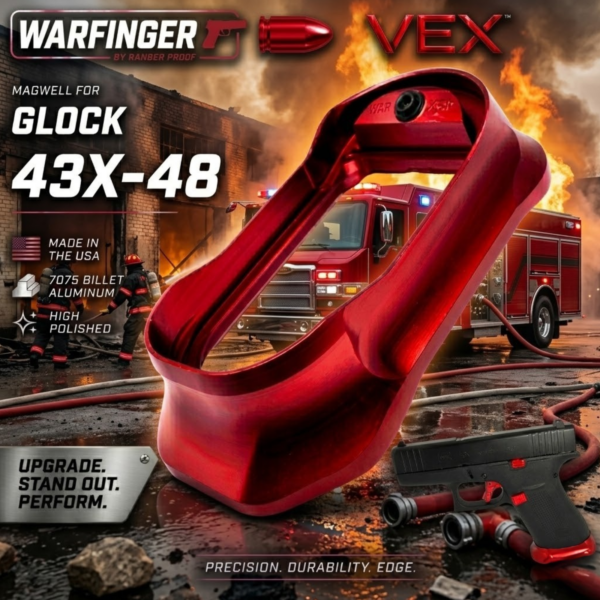 WARFINGER by Ranger Proof for GLOCK 43X/48 ENHANCED RED BILLET ALUMINUM MAGWELL – FITS FACTORY FRAMES