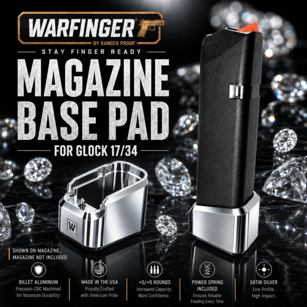 WARFINGER for Glock 17 34 19X 45 Billet 6061 POLISHED Aluminum Grip Extension Magazine Plate Pad +5/+6 round