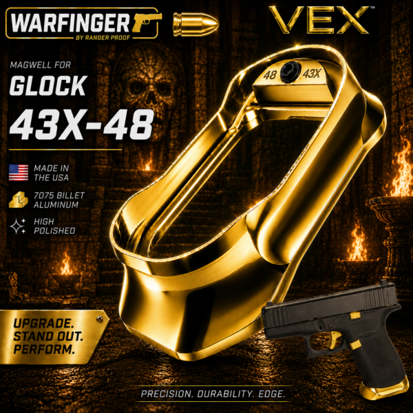 WARFINGER by Ranger Proof for GLOCK 43X/48 ENHANCED GOLD BILLET ALUMINUM MAGWELL – FITS FACTORY FRAMES