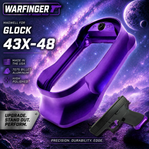 WARFINGER by Ranger Proof for GLOCK 43X/48 ENHANCED PURPLE BILLET ALUMINUM MAGWELL – FITS FACTORY FRAMES
