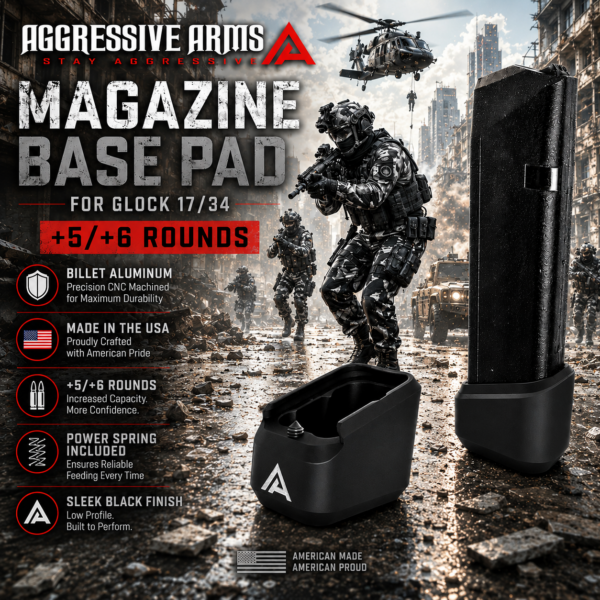 AGGRESSIVE ARMS for Glock 17 34 19X 45 Billet 6061 Aluminum Grip Extension Magazine Plate Pad +5/+6 round URBAN BLACK