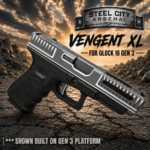 STEEL CITY ARSENAL VENGENT XL - BIG FRONT PORT FLUTED - SIG DARK GREY with CUSTOM POLISHED EDGES - EXTENDED SLIDE - MATCHING TRIGGER  & RMR COVER PLATE FOR GLOCK 19 GEN 3 - Image 2