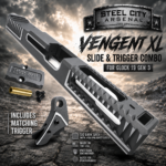 STEEL CITY ARSENAL VENGENT XL - BIG FRONT PORT FLUTED - SIG DARK GREY with CUSTOM POLISHED EDGES - EXTENDED SLIDE - MATCHING TRIGGER  & RMR COVER PLATE FOR GLOCK 19 GEN 3