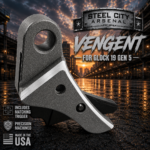 STEEL CITY ARSENAL VENGENT XL - BIG FRONT PORT FLUTED - SIG DARK GREY with CUSTOM POLISHED EDGES - EXTENDED SLIDE - MATCHING TRIGGER  & RMR COVER PLATE FOR GLOCK 19 GEN 5 - Image 7