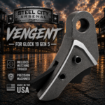 STEEL CITY ARSENAL VENGENT XL - BIG FRONT PORT FLUTED - SIG DARK GREY with CUSTOM POLISHED EDGES - EXTENDED SLIDE - MATCHING TRIGGER  & RMR COVER PLATE FOR GLOCK 19 GEN 5 - Image 3