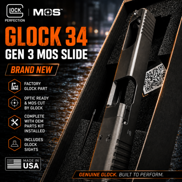 GLOCK OEM FACTORY NEW IN THE BOX - 34 - GEN 3 - MOS OPTIC READY SLIDE - WITH ALL FACTORY PARTS AND SIGHT INSTALLED