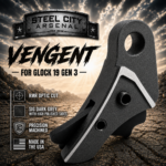 STEEL CITY ARSENAL VENGENT XL - BIG FRONT PORT FLUTED - SIG DARK GREY with CUSTOM POLISHED EDGES - EXTENDED SLIDE - MATCHING TRIGGER  & RMR COVER PLATE FOR GLOCK 19 GEN 3 - Image 3