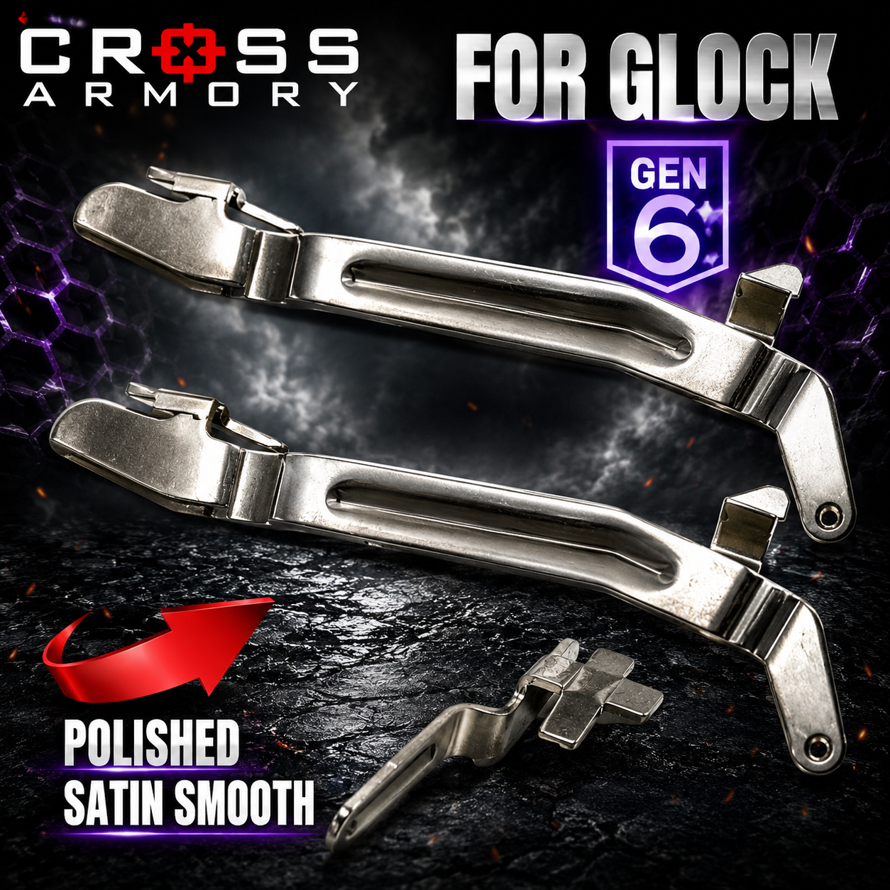 8001d208-9151-4667-8aaf-8ac01d49831b CROSS ARMORY ENHANCED 2 PACK Trigger BARS for GEN 6 Glock 17 - 19 - 19x - 45 - Satin Polished bar - Image 1