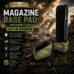 STEEL CITY ARSENAL LIMITED EDITION +5/+6 ROUND MAGAZINE EXTENSION IN SHADOW GREEN CAMO BASE PAD FOR GLOCK 17 34