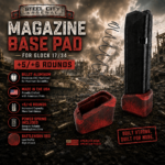 STEEL CITY ARSENAL LIMITED EDITION +5/+6 ROUND MAGAZINE EXTENSION IN BATTLE WORN RED BASE PAD FOR GLOCK 17 34