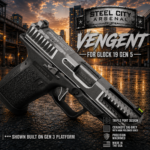 STEEL CITY ARSENAL VENGENT - FLUTED - SIG DARK GREY with CUSTOM POLISHED EDGES - SLIDE - MATCHING TRIGGER  & RMR COVER PLATE FOR GLOCK 19 GEN 5 - Image 2