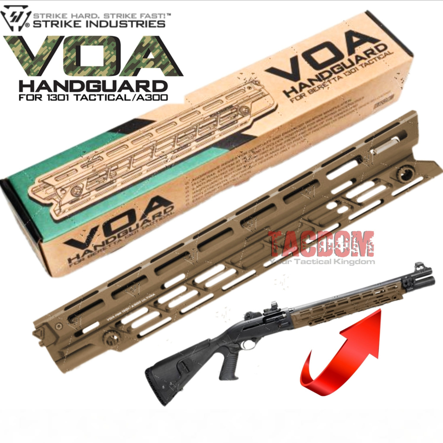 berettafded Strike Industries VOA ANODIZED FDE Aluminum Guard for BERETTA 1301 TACTICAL Shotgun MLOK - Image 1