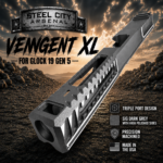 STEEL CITY ARSENAL VENGENT XL - BIG FRONT PORT FLUTED - SIG DARK GREY with CUSTOM POLISHED EDGES - EXTENDED SLIDE - MATCHING TRIGGER  & RMR COVER PLATE FOR GLOCK 19 GEN 5 - Image 4