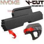 NVOKE For GLOCK 17 19 20 21 26 27 30 34 45 GEN 1-5 EXTENDED "V-CUT" PATTERN SLIDE LOCK TAKE DOWN - 316 STAINLESS - BLACK NITRIDE