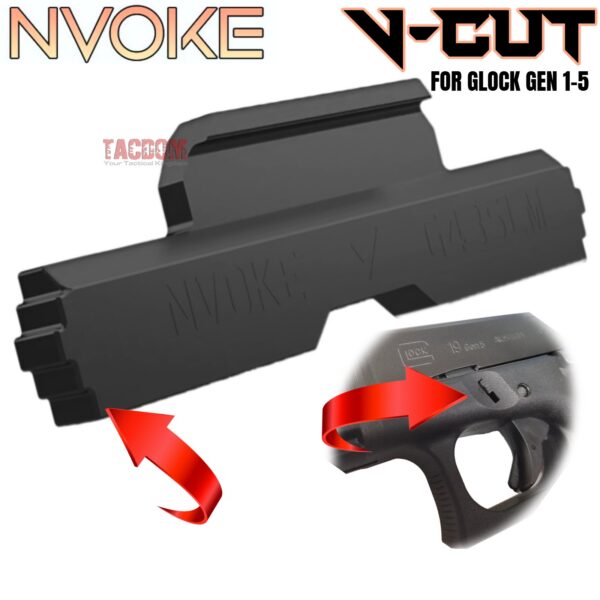 NVOKE For GLOCK 17 19 20 21 26 27 30 34 45 GEN 1-5 EXTENDED "V-CUT" PATTERN SLIDE LOCK TAKE DOWN - 316 STAINLESS - BLACK NITRIDE