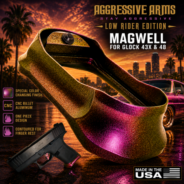 AGGRESSIVE ARMS & STEEL CITY ARSENAL "LOW RIDER EDITION" COLOR CHANGING for GLOCK GEN 5 43X - 48  ENHANCED MAGWELL – FITS OEM GLOCK FACTORY FRAMES