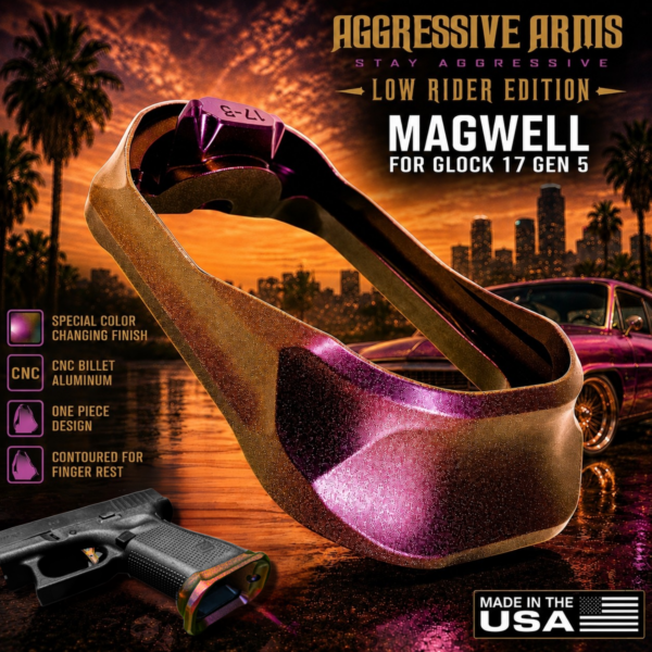 AGGRESSIVE ARMS & STEEL CITY ARSENAL "LOW RIDER EDITION" COLOR CHANGING for GLOCK 17-34-45 GEN 5 ENHANCED MAGWELL – FITS OEM GLOCK FACTORY FRAMES