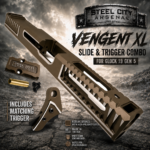 STEEL CITY ARSENAL VENGENT XL - BIG FRONT PORT FLUTED - KODIAK BRONZE with CUSTOM POLISHED EDGES - EXTENDED SLIDE - MATCHING TRIGGER  & RMR COVER PLATE FOR GLOCK 19 GEN 5