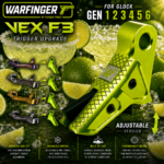 WARFINGER by RANGER PROOF / JOHNNY GLOCK COLLABORATION VEX F3 ANODIZED LIME GREEN ADJUSTABLE VERSION TRIGGER for GLOCK GEN 1 2 3 4 5 - 17 19 19X 20 21 22 23 24 26 27 31 32 33 34 35 37 36 38 39 43 43x 45 48