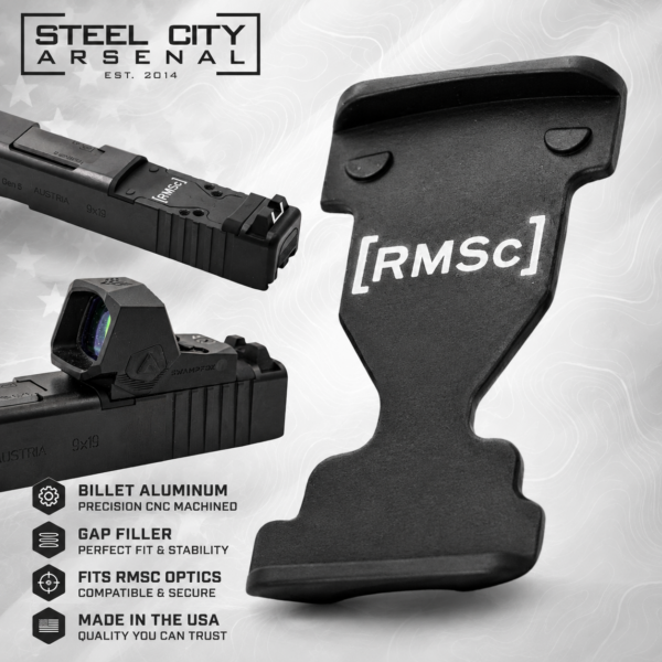 STEEL CITY ARSENAL for GLOCK GEN 6 RMSC OPTIC PLATE GAP FILLER - BILLET ALUMINUM - BLACK