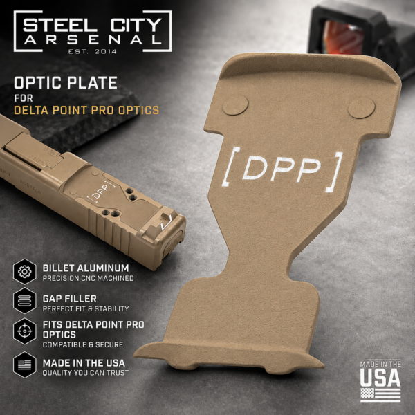 STEEL CITY ARSENAL for GLOCK GEN 6 DELTAPOINT PRO OPTIC PLATE GAP FILLER - BILLET ALUMINUM - FDE TAN