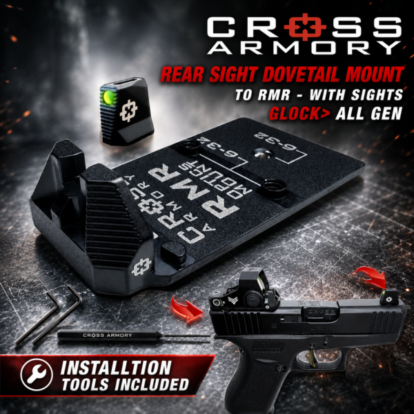 CROSS ARMORY DOVE MOUNT SYSTEM for Glock RMR Slide Sight Adapter with Front FIBER OPTIC SIGHT + COMES WITH INSTALL TOOLS