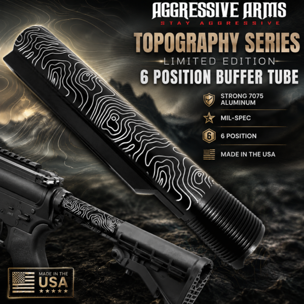 AGGRESSIVE ARMS TOPOGRAPHY SERIES AR15 Milspec Buffer Tube BLACK 6 position